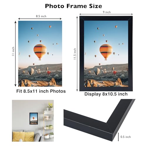 JCJMY 8.5x11 inch Picture Frame Black for Certificate Poster and Photo, Horizontal and Vertical Formats for Wall Hanging o...