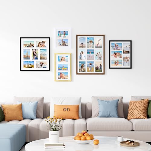 decorUhome 8x14 Picture Frames Collage Wall Decor, Display 3Pcs 4x6 Photos with Mat or 1Pcs 8x14 Unmatted, 3 4x6 Collage P...