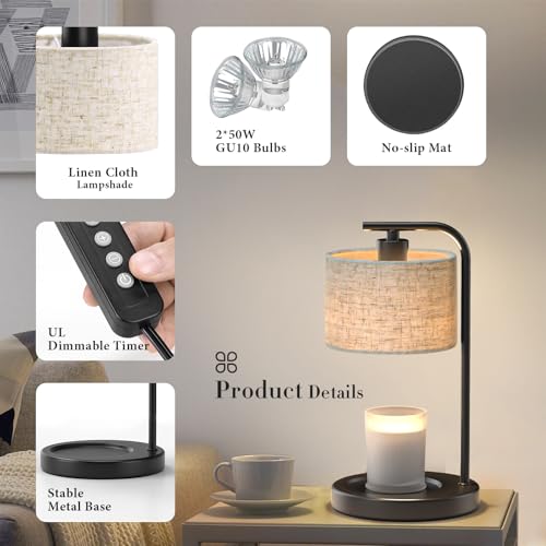 Spclsim Black Candle Warmer Lamp with Timer Dimmer, Electric Candle Warmer Wax Heater, Birthday Gifts for Women Her Mom, H...