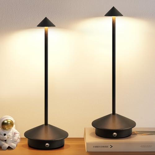 NEWSEE Modern Cordless Table Lamp Set of 2, Portable LED Desk Lamps, 5000mAh Rechargeable Battery Operated Lighting for Be...