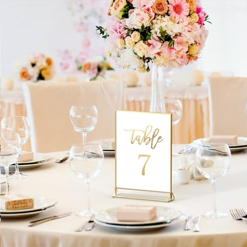NIUBEE 6Pack 4 x 6 Clear Acrylic Sign Holder with Gold Borders and Vertical Stand, Double Sided Table Menu Holders Picture...