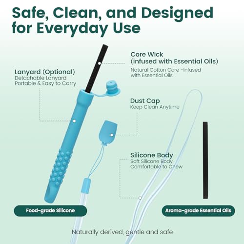 Chewable Silicone Aroma Sticks with Essential Oils for Stress Relief & Fresh Breath, Improving Pen Biting & Smoking Habit...