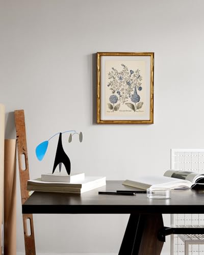 InSimSea Gold Bamboo Framed Canvas Wall Art, Retro Blue Hydrangea Botanical Prints, Antique Flowers Picture Frame with Ma...