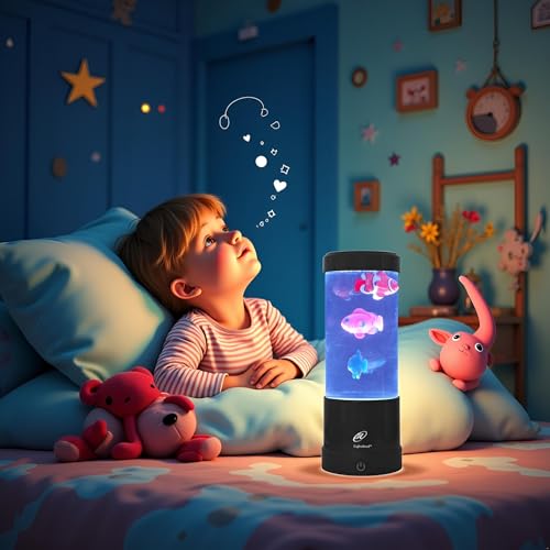 Lightahead Mini LED Round Fish Lamp Color Changing Light Effects, A Sensory Synthetic Fish Aquarium Tank 9 inches Tall Moo...