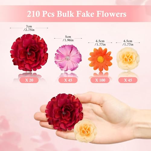 210 Pcs Mini Silk Flower Heads Small Fake Rose Daisy Faux Flowers Bulk for Crafts Artificial 3D Loose Fabric Flowers Heads...