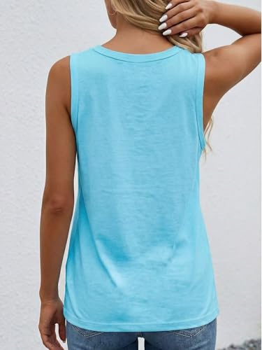 NUKELOLO Tank Top for Women V Neck Henley Loose Fit with Pocket Womens Tops Summer Sleeveless Casual Clothing