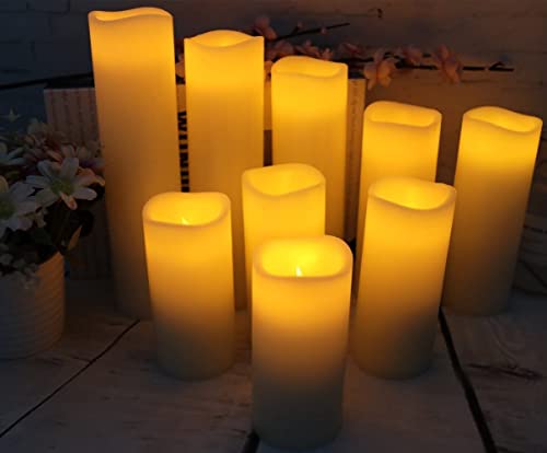 antizer Flameless Candles Led Candles Pack of 9 (H 4" 5" 6" 7" 8" 9" x D 2.2") Real Wax Battery Candles with Remote Timer ...