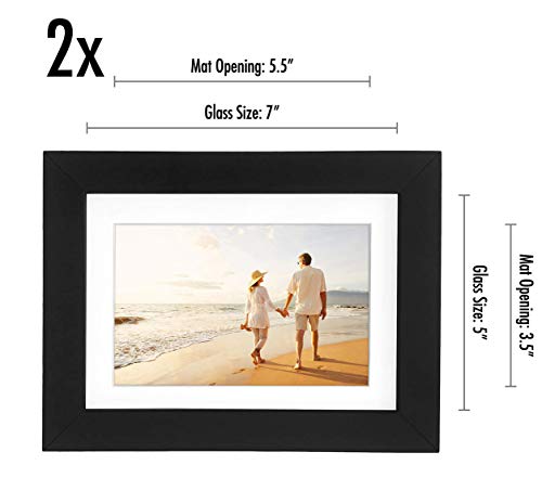 Americanflat 5x7 Picture Frame with Shatter-Resistant Glass - Set of 2 - Use as 4x6 Frame with Mat or Display 5x7 Photo Wi...