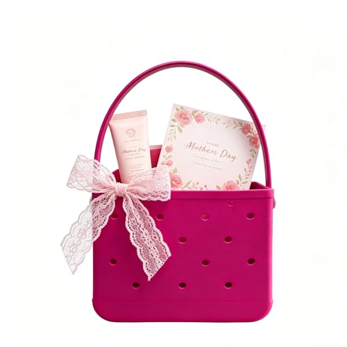 Lopqix Small Rubber Beach Tote Bag, Open Top Portable Outdoor Travel Bag for Beach Picnic Pool Outings