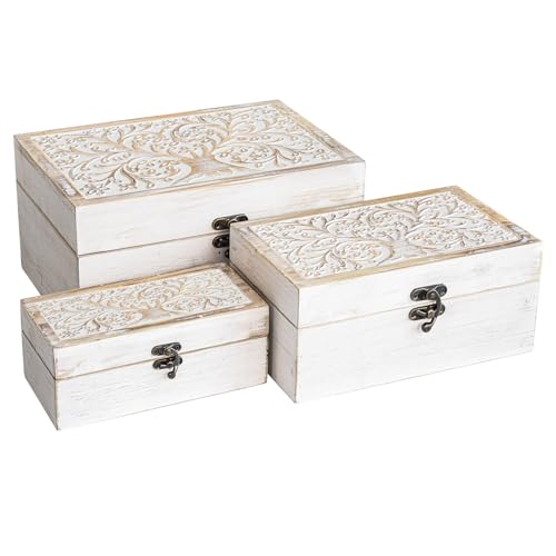 MODE HOME 3 Piece Tree of Life Carved Wooden Keepsake Boxes with Lids, Decorative Storage Boxes for Home decor, Trinket Bo...