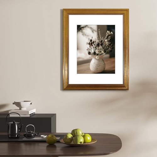 Golden State Art, 11x14 Photo Frame with White Mat for 8x10 Pictures & Real Glass, 1.25-Inch Wide, Dark Gold