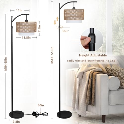 Arc Floor Lamp for Living Room with 3 Color Temperatures, Farmhouse Floor Lamps with Remote & Dimmable Bulb, Boho Standing...