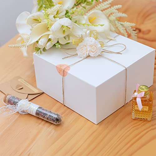 YUEFANBOX 12 Pack White Gift Boxes, 8x8x4in, with Lids, 80ft Twine, Stickers & Tape, Easy Assemble for Bridesmaid Proposa...