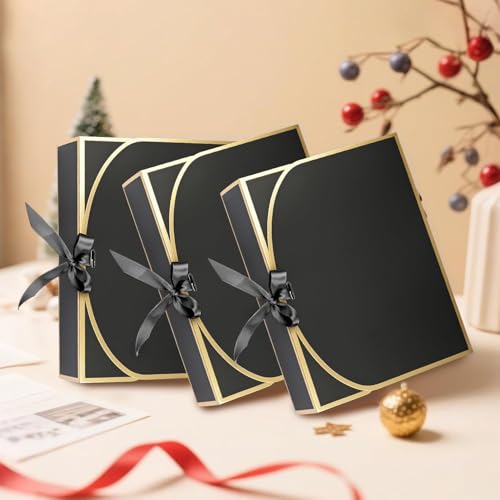 WLUSEAXI 10Pack Black Gift Boxes, 10.6x7.8x3.1Inch Bridesmaid Proposal Box with Ribbons, Gift Boxes with Lids for Present...