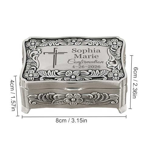Hyillad Personalized Confirmation Gifts Small Metal Keepsake Box for Girls Teenagers, Confirmation Jewelry Gift Box for Br...