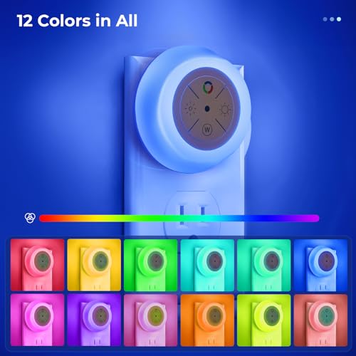 Dawnrise Night Lights Plug Into Wall, Dusk to Dawn Sensor, 2 Pack,12-Color Changing Led Plug in Night Light Dimmable for B...