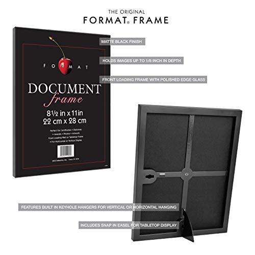 MCS Format 8.5x11 Diploma Frame, Black Picture Frame Wall Hanging or Tabletop Easel for Documents, Awards & Certificates (...