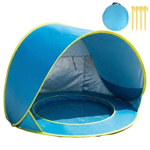 Outdoor Beach Tent with Built-in Kiddie Pool, UPF50+ Sun Shade Canopy, 190T Waterproof Nylon, Portable Cabana for 3-4 Pers...