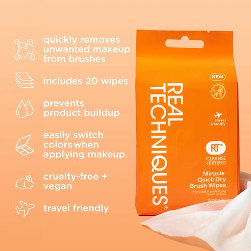Real Techniques Miracle Quick Dry Brush Wipes, Remove Product Build-Up, Easily Switch Colors, Fast Drying, Convenient Make...