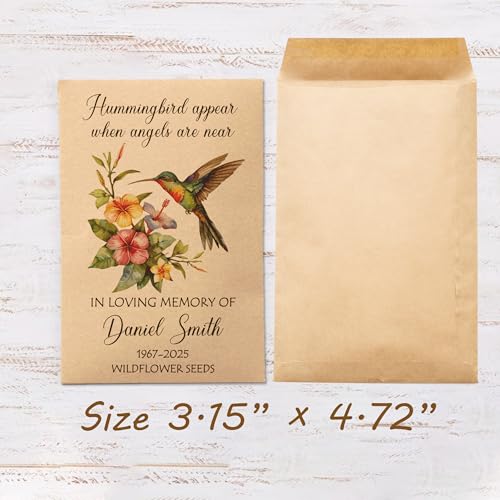 Personalized Hummingbird Wildflower Memorial Funeral Seed Packets,Remembrance Celebration of Life, Fvors for Funerals, Wak...