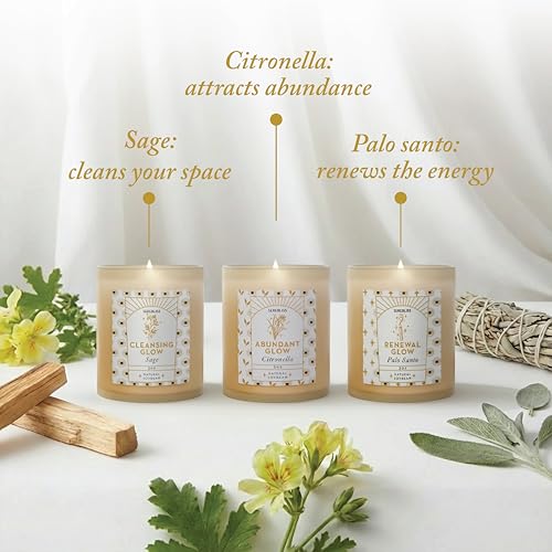 Serebliss Candle Set - 3 Pack Soy Wax Aromatherapy Scented Candles for Energy Cleansing, Manifestation, Palo Santo, Sage, ...