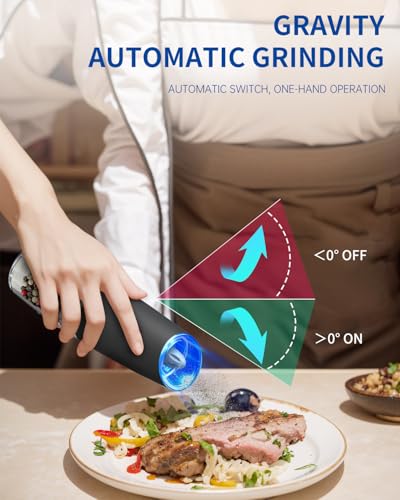 CIRCLE JOY Gravity Electric Salt and Pepper Grinder Set Automatic Salt and Pepper Grinder Set with LED Light, Battery Oper...