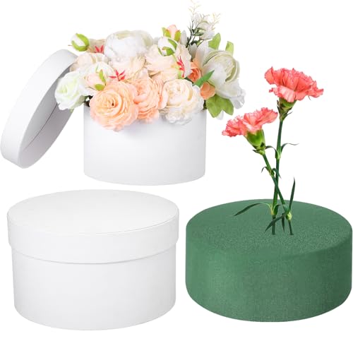Nuenen Gift Boxes with Lids Floral Foam Set Round Boxes Flower Arrangements Supplies Round Floral Foam for Flowers for Mot...
