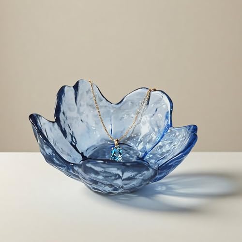 Koyzsen Blue Crystal Flower Jewelry Ring Dish, Clear Trinket Bowl, Cute Nightstand Decor Ring Holder for Women, Home Decor...