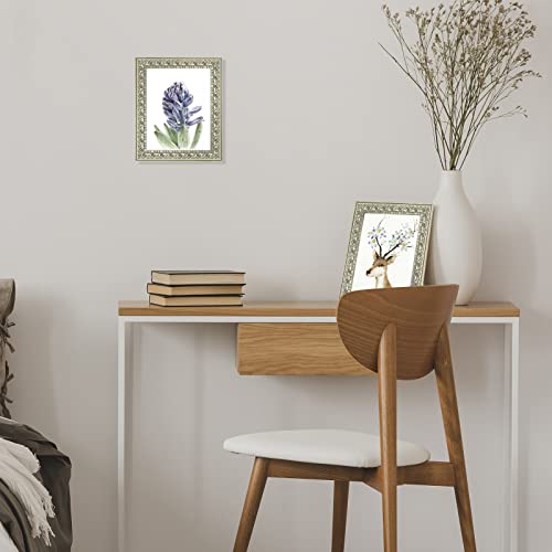 Golden State Art, 8X10 Ornate Finish Photo Frame, Silver Beige Color, Real Glass