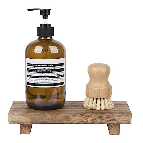 zoocatia Small Wood Tray Pedestal Stand Farmhouse Bathroom Decor Decorative Wooden Riser Kitchen Soap Dish Holder for Vani...