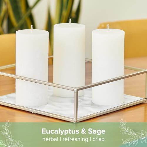Simply Soson 3x6 inch Ivory Rustic Eucalyptus and Sage Pillar Scented Candle - 1 Piece - for Home Decor, Aromatherapy, Wed...