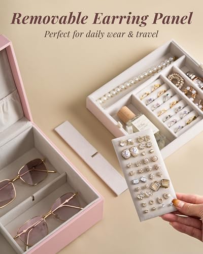pickpiff 2 Layer Jewelry Box Organizer for Women, Jewelry Organizer with Handle & Removable Tray, Necklace Holder Ring Ear...