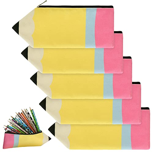 Kisston 6 Pcs Teacher Appreciation Gift Pencil Shaped Case Bulk Pencil Case Kawaii Pouch Portable Bag with Zipper Cute Pen...