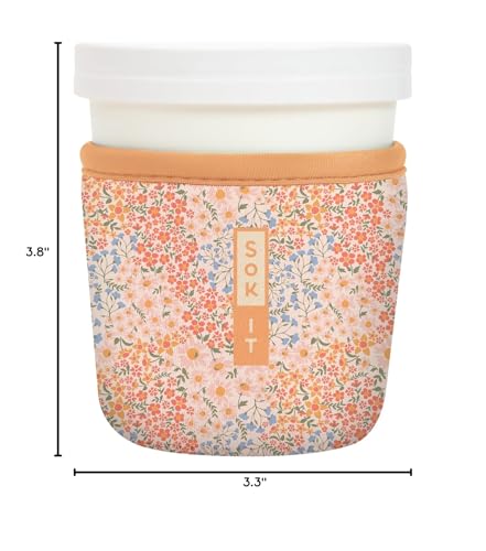 Sok It IceCreamSok Insulated Neoprene Cover (Dainty Florals, Tapered Ice Cream Pints)