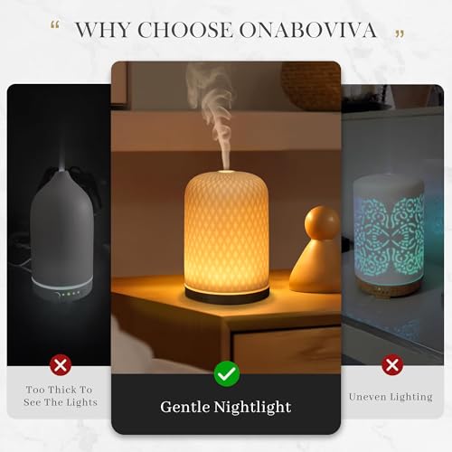 Onaboviva Essential Oil Diffuser - 2.4MHz Ultrasonic Ceramic Diffuser for Home, 110ml, 1/2/3H Mist Timer, Silent (≤25dB), ...
