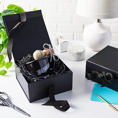 Hallmark Medium Gift Boxes with Bow and Shredded Paper Fill, Pack of 2 (Black 8 inch Box) for Weddings, Graduations, Birth...