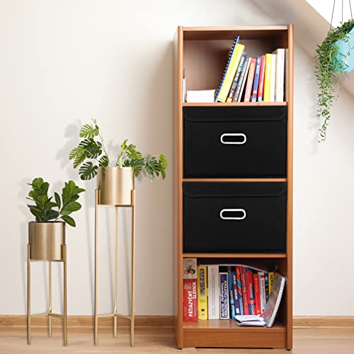 STOREONE Fabric Storage Cube Bins Foldable Organizer Container Collapsible Basket with Lids and Metal Handles, for Home, B...