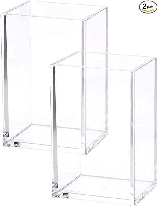 HSYMQ 2 Pack Clear Acrylic Pencil Pen Holder Cup, Makeup Brush Holder Acrylic Desk Accessories