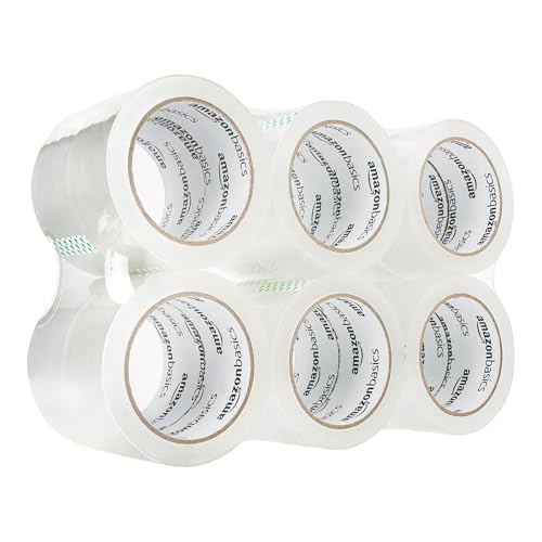 Amazon Basics Strong Plastic Adhesive Packing Tape for Shipping, Sealing Boxes, Moving and Storage, Clear, Low Odor, 1.88 ...