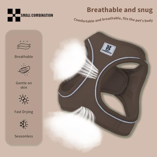 SMALL COMBINATION Adjustable Dog Harness with Leash, Reflective Mesh, No-Pull Design，Matching Lead Rope (Brown, XXXS)