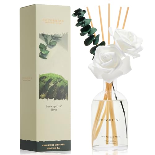 COCORRÍNA Reed Diffuser - Eucalyptus & Moss Scent, 6.76 fl oz Essential Oil with 8 Reed Sticks - Home Fragrance for Bedroo...