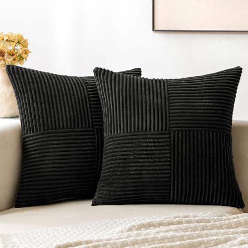 MIULEE Black Decorative Throw Pillow Covers 18x18 Inch for Couch Bed Sofa Pack of 2 Boho Farmhouse Throw Pillows Soft Cros...