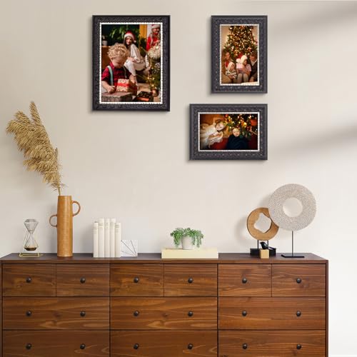 Golden State Art 8.5x11 Photo Frame - Ornate Design Black with Silver and Burgundy - Wall Hanging or Tabletop - Real Glass...