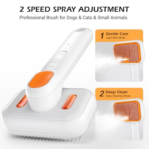 3-in-1 Pet Steam Brush: Rechargeable Grooming Tool with Gentle Mist Spray for Shedding Control, Self-Cleaning, 2-Speed, Wa...