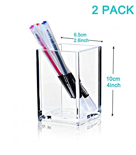 2 Pack Clear Acrylic Pencil Pen Holder Cup,Desk Accessories Holder,Makeup Brush Storage Organizer,Modern Design Desktop St...