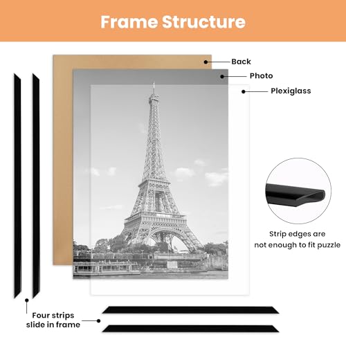 upsimples 11x17 Picture Frame Black 3 Pack, Scratch-Proof 11 x 17 Poster Frames for Photo Gallery - Slide-In Strips, Horiz...