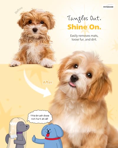 PETHROOM Self-Cleaning Slicker Brush for Dogs & Cats – Gentle Grooming & Deshedding Tool, Removes Mats & Tangles, Skin-Fri...