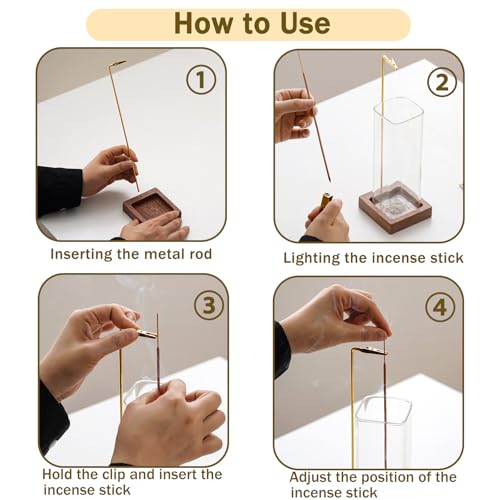 Ceremony Incense Holder, Wooden Incense Holder for Sticks with Glass Ash Catcher, Anti-ash Incense Burner with 20 Incense ...