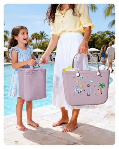 BAGSMART Large Beach Bag for Women with Cooler, Rubber Tote Bag with Charms, Waterproof Vacation Essentials for Swim Pool
