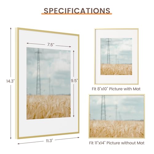 Fun Memories 11x14 Metal Picture Frame, 11x14 Photo Frames with 8x10 Removable Mat with Glass, Vertical and Horizontal Dis...